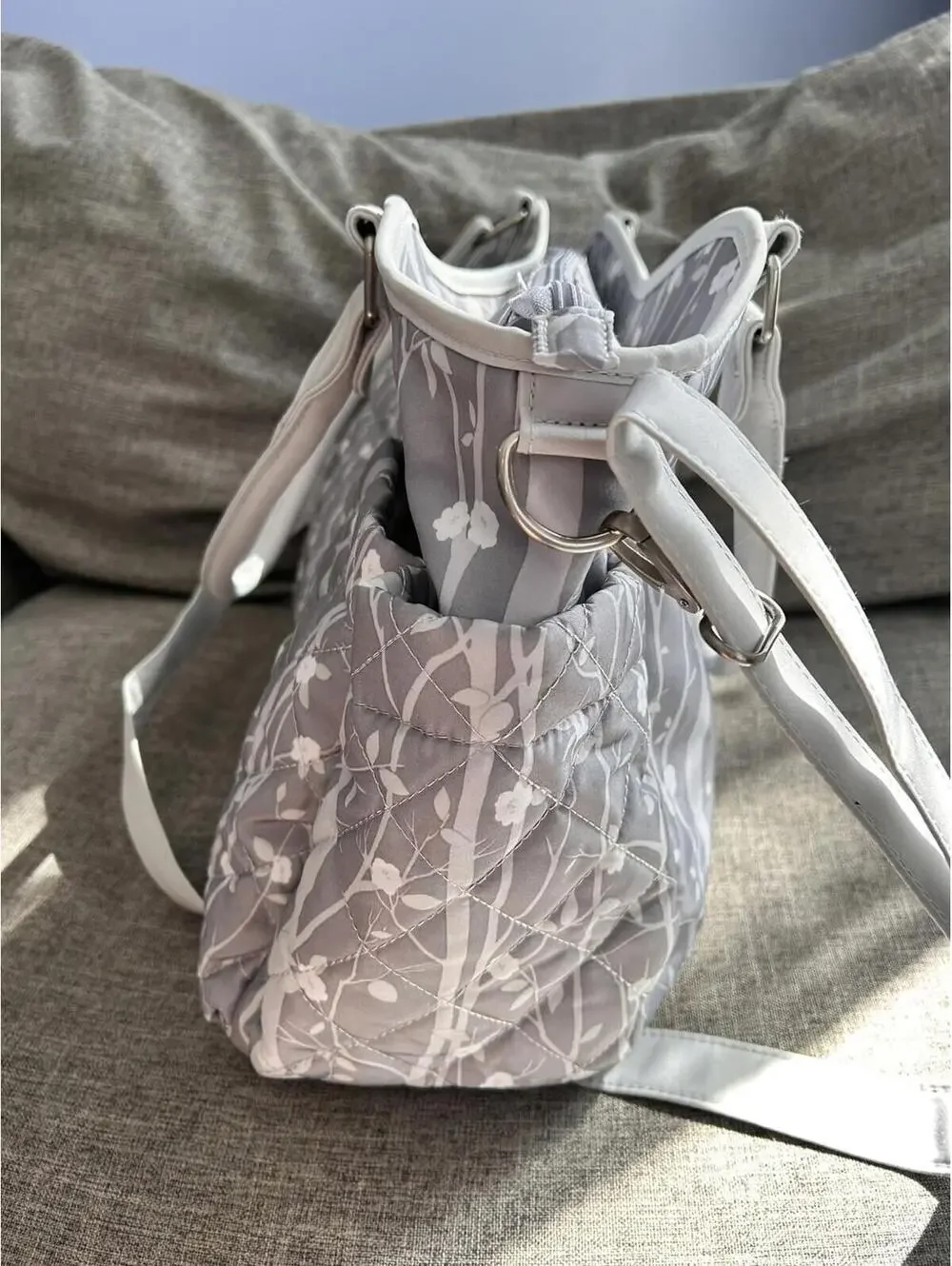 Laura Ashley Baby Gray Floral Diaper Bag Tote Changing Pad Pockets